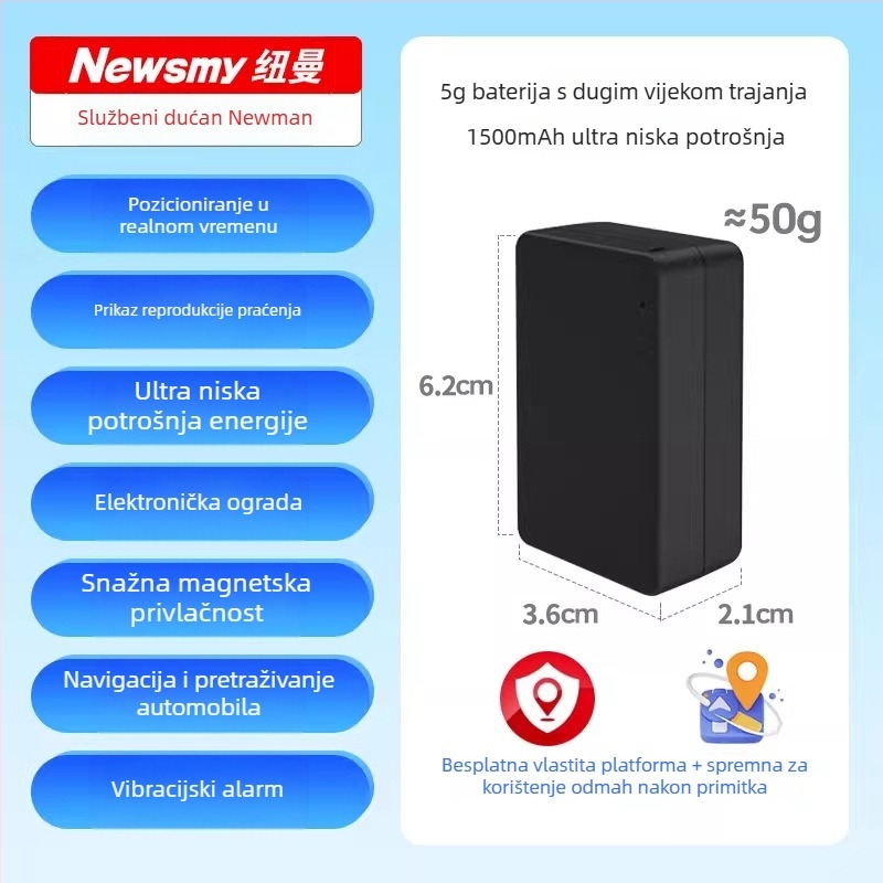 Newman Beidou GPS lokator za vozila – instalacija bez, praćenje 5G; model M11, 512 MB memorije; preciznost pozicioniranja 0–30 m; alarmni načini: vibracija, mobilni alarm, ograda, prekoračenje brzine; vijek baterije 3 godine