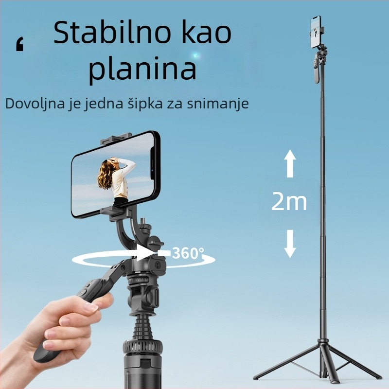 Selfie štapić s stativom, produživač, daljinski upravljač, Bluetooth, ABS + aluminijska legura