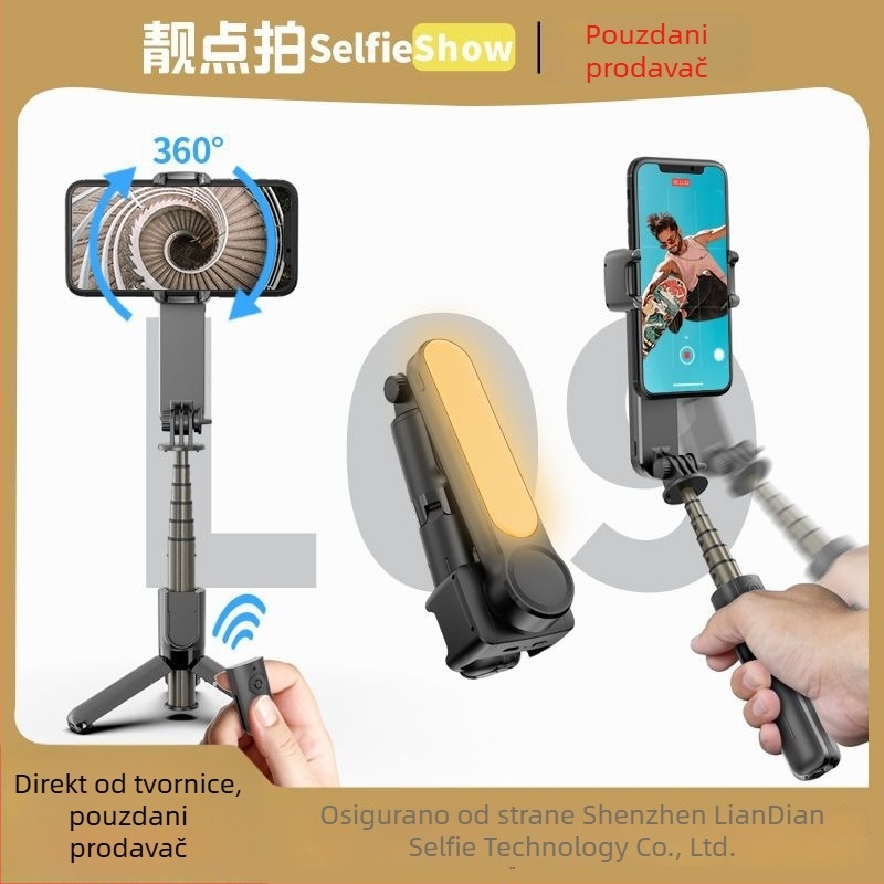L09 Ručni stabilizator s Bluetoothom za selfie, protiv podrhtavanja, ugrađena rasvjeta za osvjetljenje, VLOG, mini gimbal s jednom osi, ABS + aluminijska legura