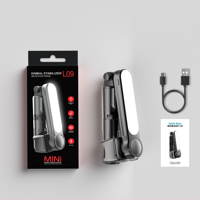 L09 Ručni stabilizator s Bluetoothom za selfie, protiv podrhtavanja, ugrađena rasvjeta za osvjetljenje, VLOG, mini gimbal s jednom osi, ABS + aluminijska legura