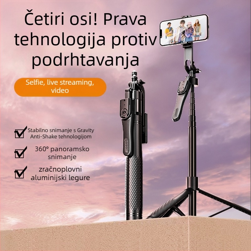 K29 Stabilizator za telefon s izvodnim stativom, ručni stabilizator, aluminijska legura, Bluetooth daljinski upravljač, ugrađeno svjetlo