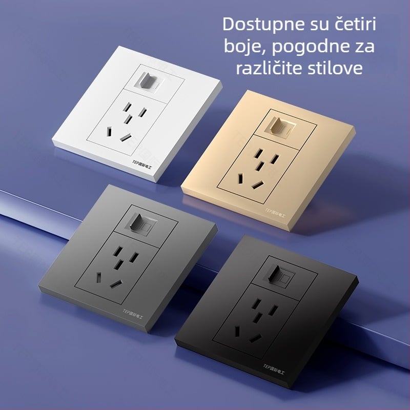 86-typ zidni skriveni panel s Cat6 mrežnim portom i 5-pinskim napojnim utikačem, 16 A, 220 V, kontakti od tin-fosfor bronze, 3C certifikat
