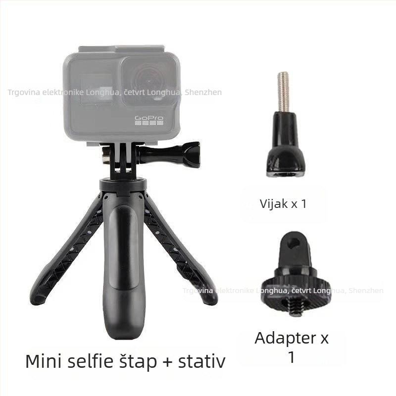 Mini stativ za selfie, PC+metalna konstrukcija i metalni adapter za GoPro, Sony i druge akcijske kamere