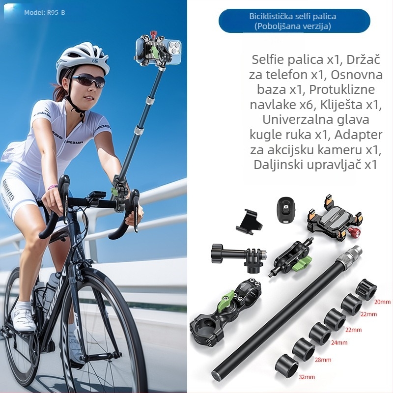 Lampart R95 Držač telefona za treću osobu Selfie štap za GoPro Insta360 – aluminijska legura; kompatibilno s motociklom, biciklom, planinskim biciklom, električnim biciklom – 3 garancije