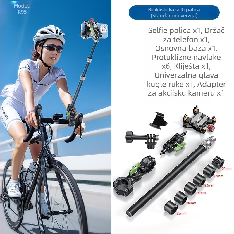 Lampart R95 Držač telefona za treću osobu Selfie štap za GoPro Insta360 – aluminijska legura; kompatibilno s motociklom, biciklom, planinskim biciklom, električnim biciklom – 3 garancije