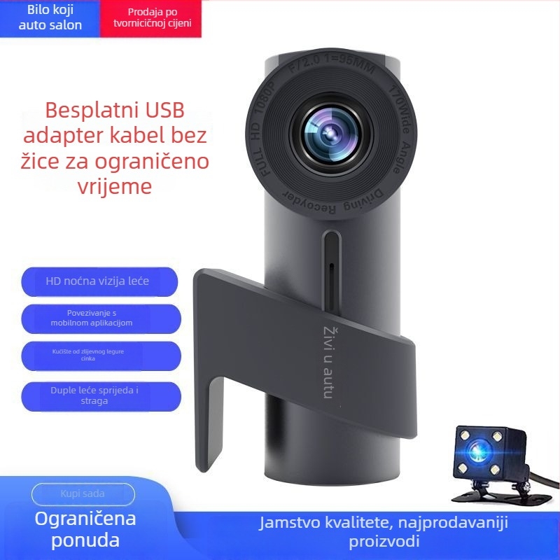 RenCar dash cam: 1080p/2560x1440, 140° vidno polje, Wi-Fi, noćni vid, nadzor parkiranja