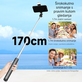 Selfie štap s stativom dužine 1,7 m, 360° rotacija, podna potpora za live streaming i putničku fotografiju