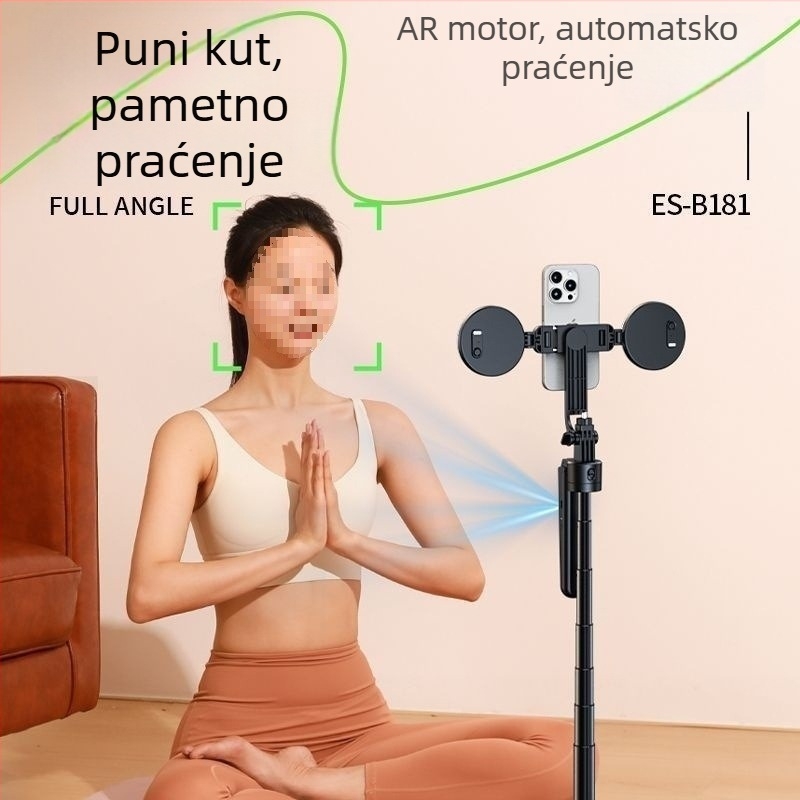 Selfie štapić s AI inteligentnim praćenjem, 360° gimbal, prepoznavanje lica AI, prijenos uživo, aluminijsko tijelo