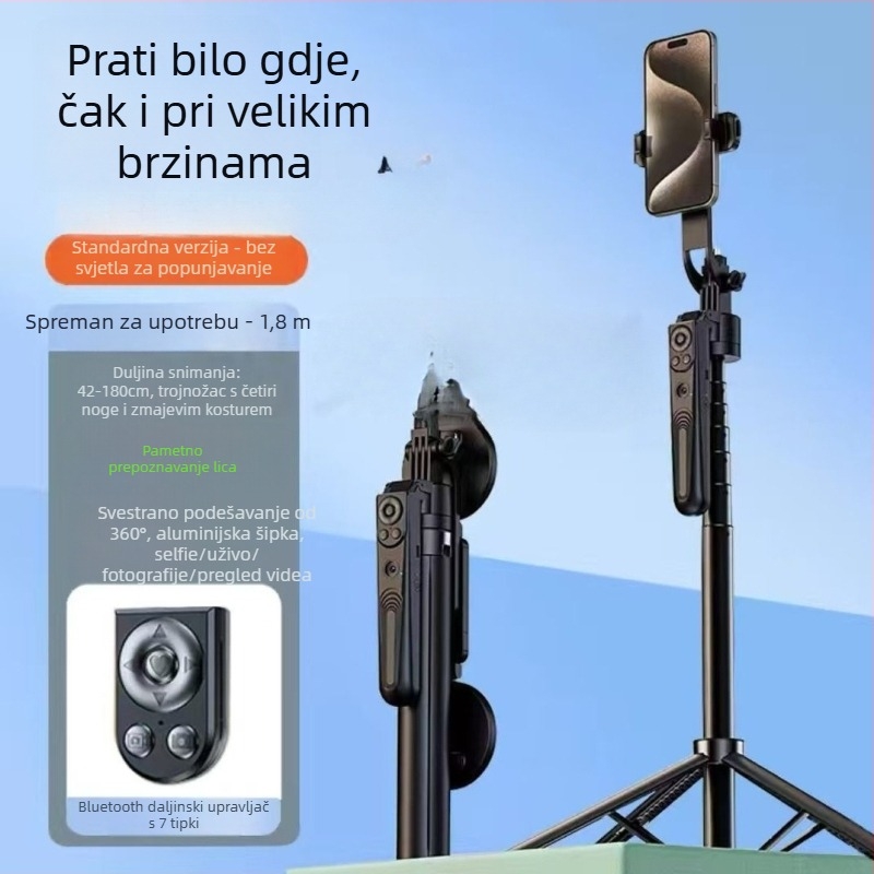 Selfie štapić s AI inteligentnim praćenjem, 360° gimbal, prepoznavanje lica AI, prijenos uživo, aluminijsko tijelo