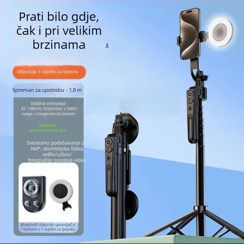 Selfie štapić s AI inteligentnim praćenjem, 360° gimbal, prepoznavanje lica AI, prijenos uživo, aluminijsko tijelo