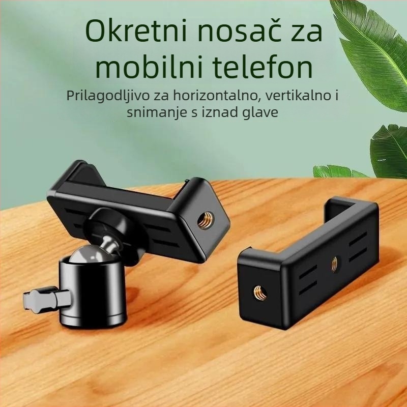 Držač za mobitel za livestream s rotirajućim gimbalom, univerzalnim klipom, dvostrukim baznim adapterom, držačem za telefon