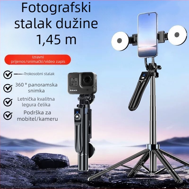Ručni gimbal stabilizator za mobilne telefone s Bluetoothom, daljinskim upravljanjem, rasvjetom za snimanje i stativom – ABS + nehrđajući čelik, model Z145