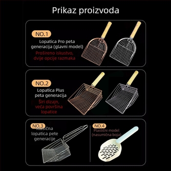 Nehrđajući čelična lopatica za mačji pijesak s kukom i drvenom drškom, velikog formata
