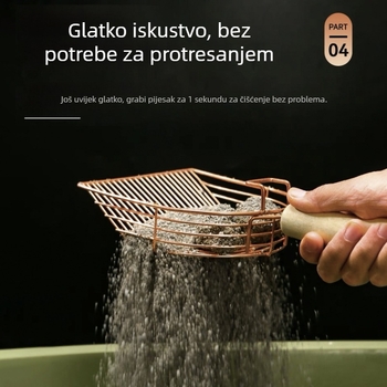 Nehrđajući čelična lopatica za mačji pijesak s kukom i drvenom drškom, velikog formata