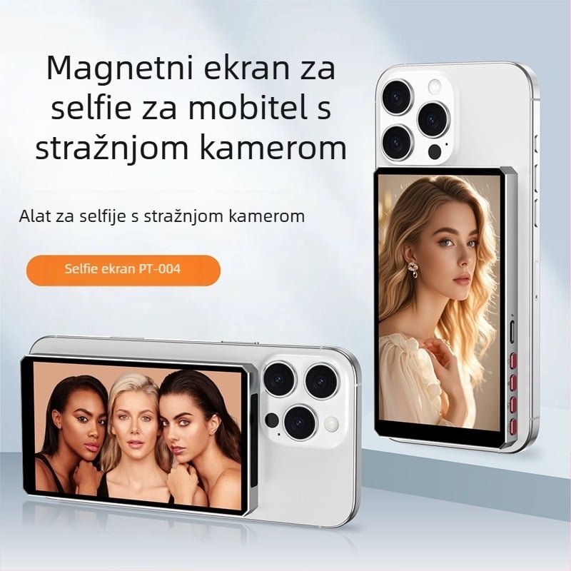 Pt004 Uređaj za preslikavanje zaslona telefona od aluminijske legure, bežični Bluetooth, magnetski stražnji selfie zaslon, kompatibilan s Androidom, iOS-om i HarmonyOS-om