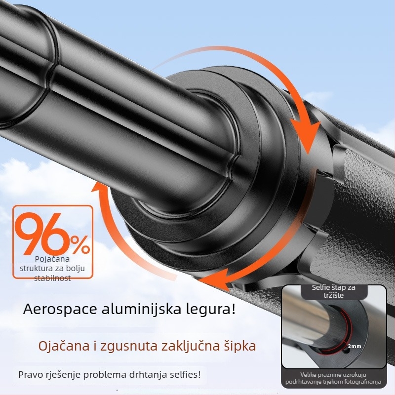 Mini četveronožni tripod za pametni telefon s 360° rotacijom, aluminijska legura, daljinski upravljač, rasvjeta, Bluetooth