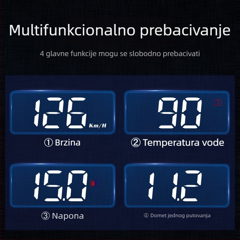HUD prikaz zaslona za automobile s OBD, 360° holografska slika, GPS, brzina i mnogofunkcijski mjerni uređaj — ručno upravljanje, napajanje baterijom