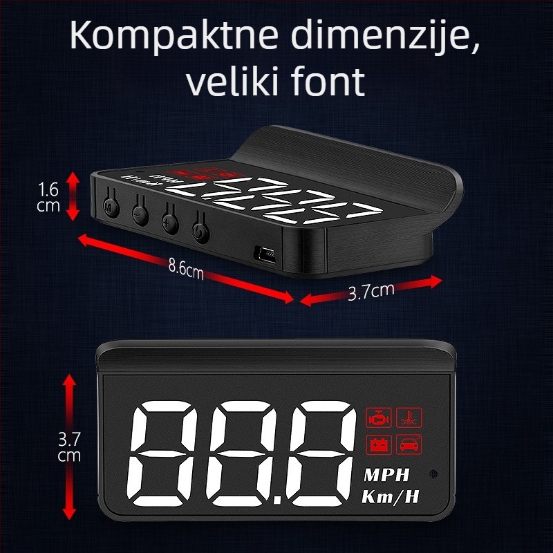 HUD prikaz zaslona za automobile s OBD, 360° holografska slika, GPS, brzina i mnogofunkcijski mjerni uređaj — ručno upravljanje, napajanje baterijom