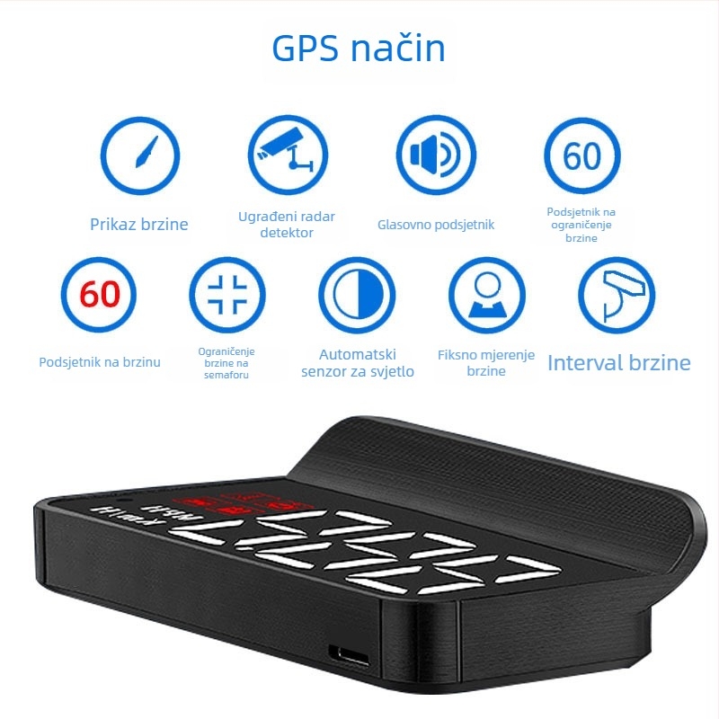 HUD prikaz zaslona za automobile s OBD, 360° holografska slika, GPS, brzina i mnogofunkcijski mjerni uređaj — ručno upravljanje, napajanje baterijom