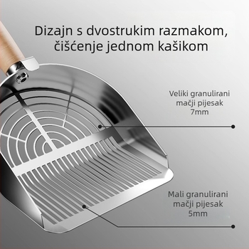 Lopatica za mačji pijesak, National Favorite, od jednog komada nehrđajućeg čelika 304, dvostruki dizajn proreza