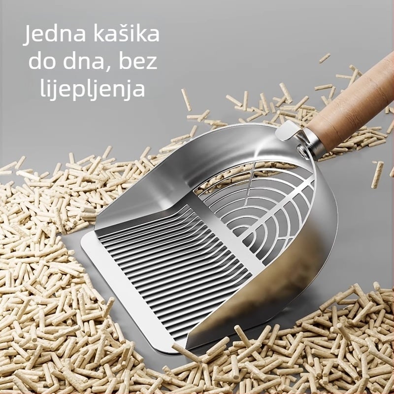 Lopatica za mačji pijesak, National Favorite, od jednog komada nehrđajućeg čelika 304, dvostruki dizajn proreza