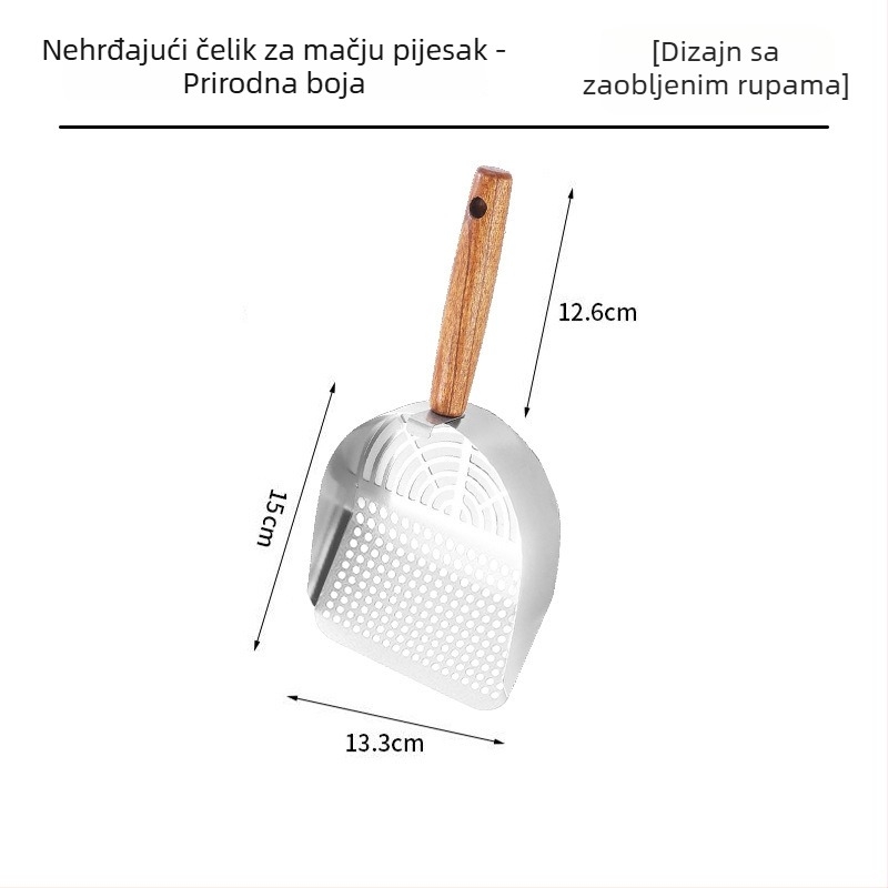Lopatica za mačji pijesak, National Favorite, od jednog komada nehrđajućeg čelika 304, dvostruki dizajn proreza