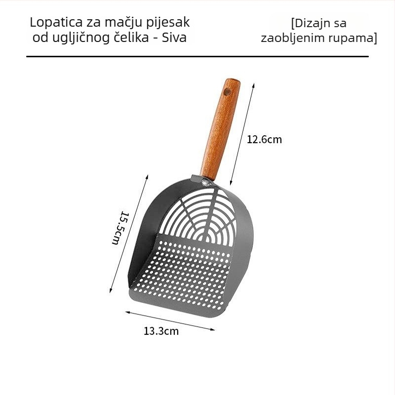 Lopatica za mačji pijesak, National Favorite, od jednog komada nehrđajućeg čelika 304, dvostruki dizajn proreza