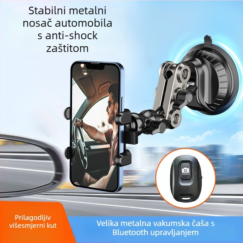 Gornji automobilni držač za mobitele i akcijske kamere s usisnom čašom i glavom pan-tilt, aluminijska konstrukcija