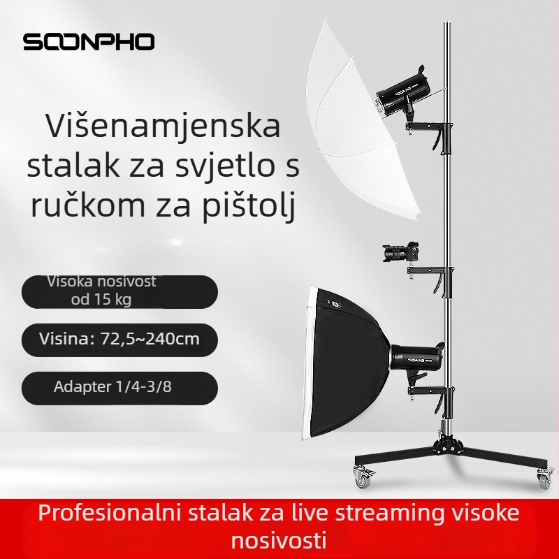 Stativ za rasvjetu za studiju i prijenos uživo, višefunkcionalan, aluminijska legura