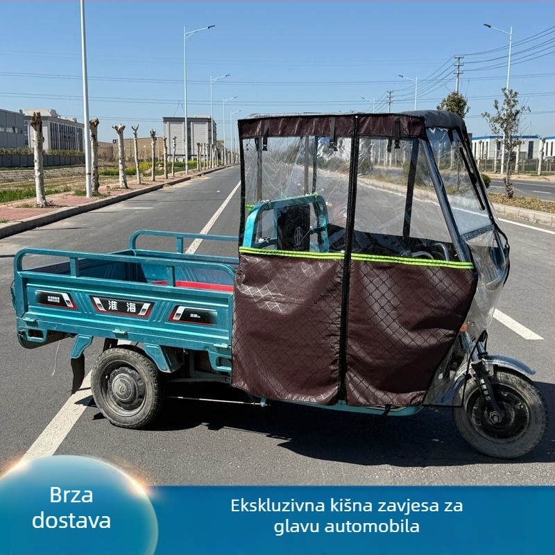 Krov za električni tricikl s prednjim pokrovom, zasebnom kišnom zavjesom i potpuno zatvorenim kišnim štitom