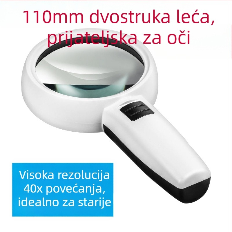 Lupa 40× s optičkim staklom, ručna, LED rasvjeta, za precizne popravke i procjenu