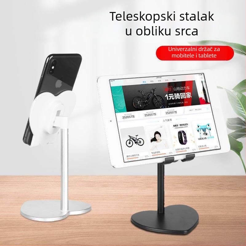 Stolni držač za telefon i tablet u obliku srca, drveni, podesiv i teleskop, pogodan za livestreaming