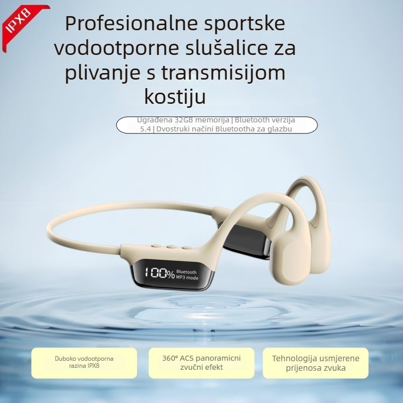 Slušalice s koštanom vodljivosti za plivanje, Bluetooth 5.0, digitalni zaslon, 32GB memorije, IPX8 vodootporne
