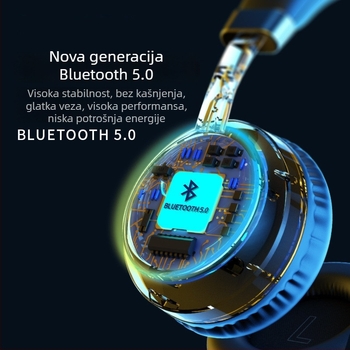 Bežične slušalice za glavu sa subwooferom - bežične slušalice za igru i pozive, Bluetooth 5.3, 10 m domet, nosive na glavi, stereo, trajanje baterije >8 sati