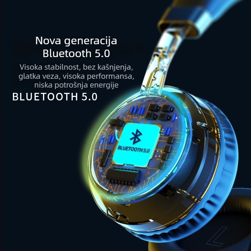 Bežične slušalice za glavu sa subwooferom - bežične slušalice za igru i pozive, Bluetooth 5.3, 10 m domet, nosive na glavi, stereo, trajanje baterije >8 sati