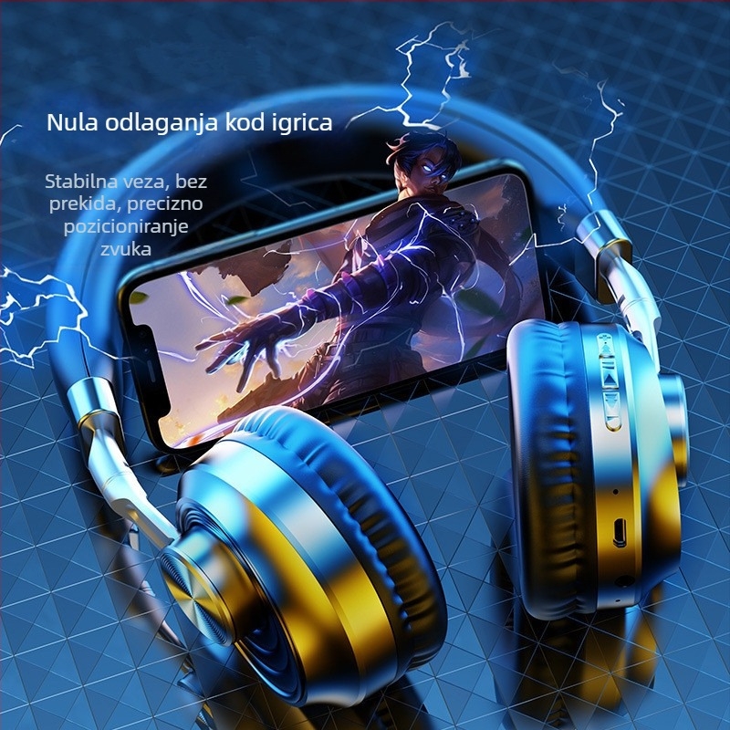 Bežične slušalice za glavu sa subwooferom - bežične slušalice za igru i pozive, Bluetooth 5.3, 10 m domet, nosive na glavi, stereo, trajanje baterije >8 sati