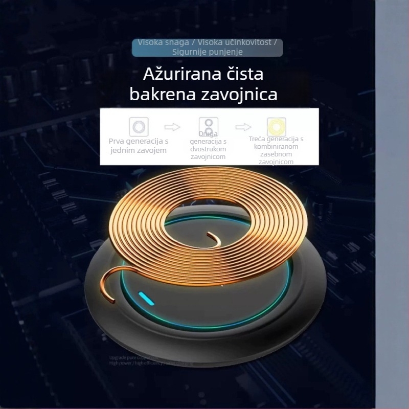 Bežični punjač 15W, Qi brzo punjenje, Qi protokol, Izlaz 1.67A, Podrška prilagođavanju