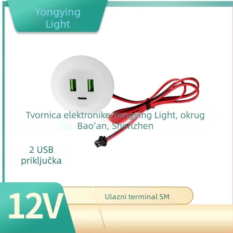 Ugrađeni stan za punjenje za stol s Type-C i dvama USB portovima, ulaz 12V, izlaz 2V, struja punjenja 2A