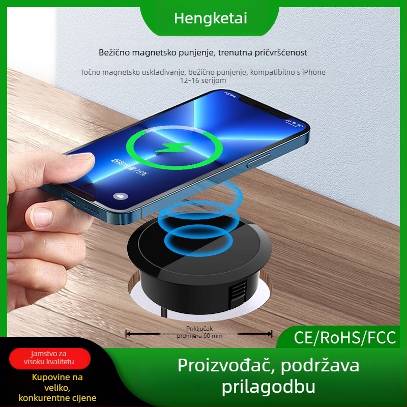 Ugrađeni magnetski bežični punjač 15W za iPhone i Android, QC3.0, 3A, brzo punjenje