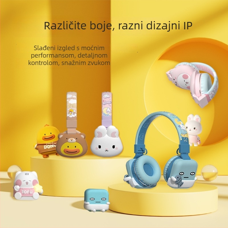Slušalice Bluetooth za glavu s crtić dizajnom, Bluetooth 5.3, domet 15 m, IPX3 vodootpornost, trajanje baterije 8+ sati