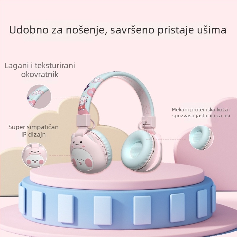 Slušalice Bluetooth za glavu s crtić dizajnom, Bluetooth 5.3, domet 15 m, IPX3 vodootpornost, trajanje baterije 8+ sati