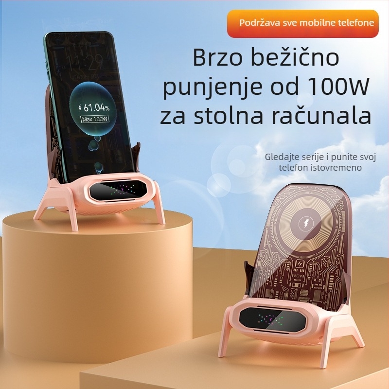 Bežični punjač za stolni držač telefona, magnetsko punjenje do 100W, horizontalno/vertikalno automatsko prepoznavanje, QC3.0, 2-5A