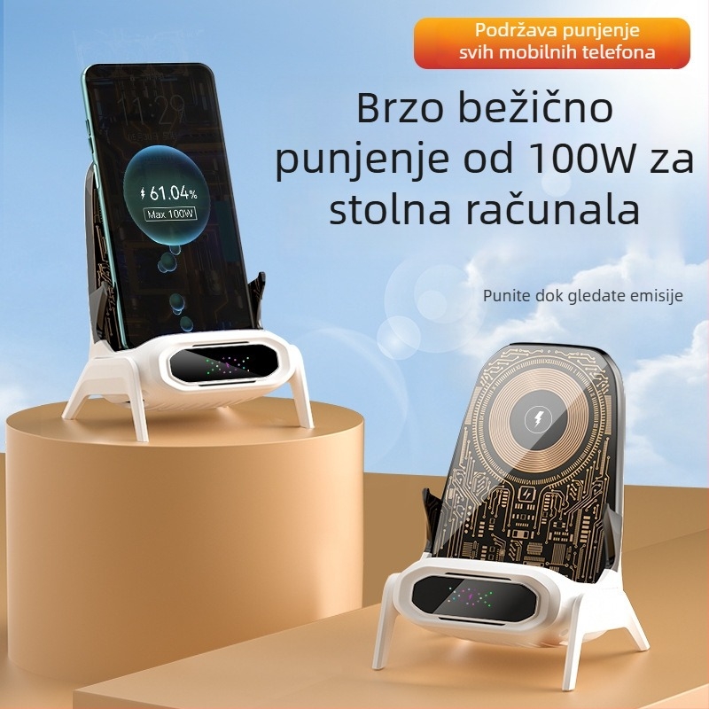Bežični punjač za stolni držač telefona, magnetsko punjenje do 100W, horizontalno/vertikalno automatsko prepoznavanje, QC3.0, 2-5A