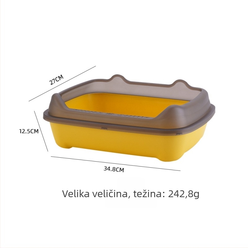 Kutija za mačji pijesak s visokim zidom, poluzatvorena, protiv prskanja, debeli PP, dizajn mačjih ušiju
