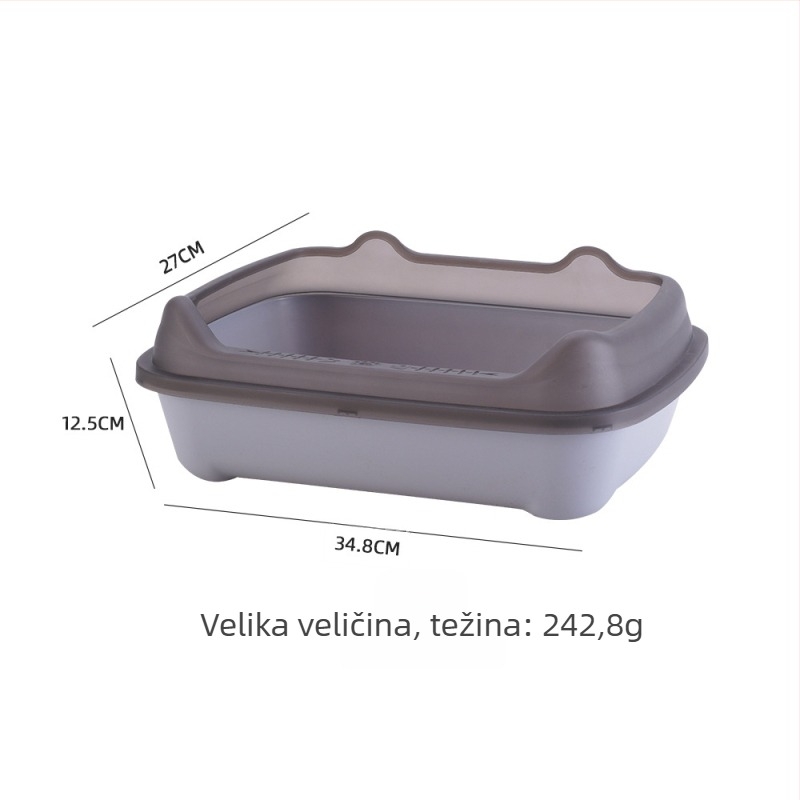 Kutija za mačji pijesak s visokim zidom, poluzatvorena, protiv prskanja, debeli PP, dizajn mačjih ušiju