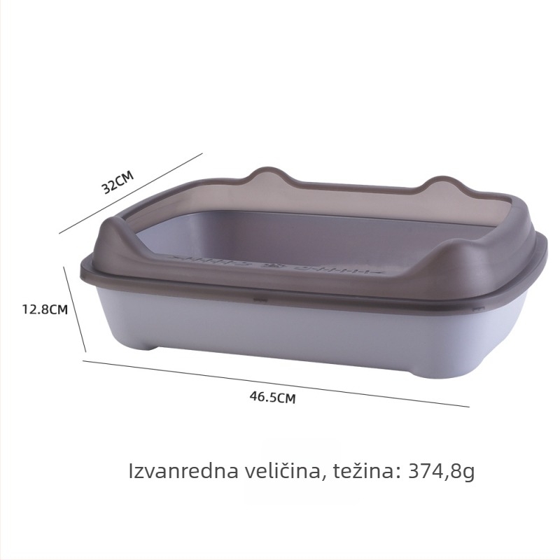 Kutija za mačji pijesak s visokim zidom, poluzatvorena, protiv prskanja, debeli PP, dizajn mačjih ušiju
