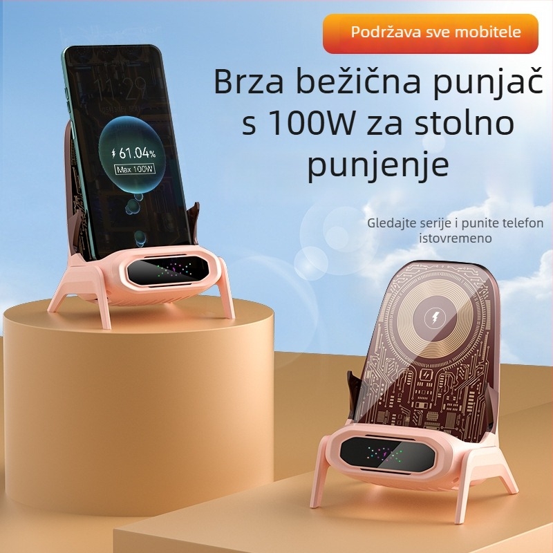 Bežični stolni punjač do 100W, QC 3.0, bez magnetskog punjenja, kompatibilan s stolnim držačima, automatsko prepoznavanje