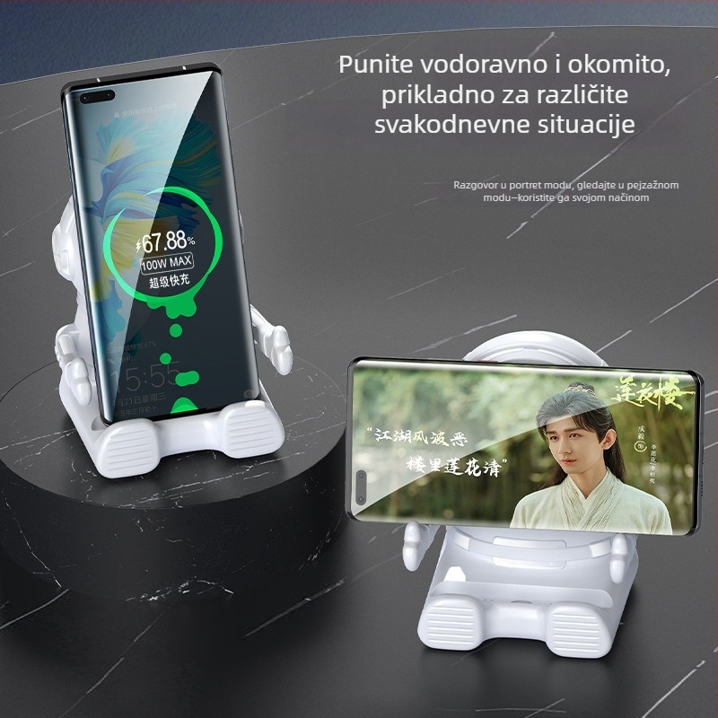 Bežični punjač s magnetskim poravnanjem, 15W brzo punjenje, stolni uspravni nosač za telefon, dizajn astronauta s osmijehom