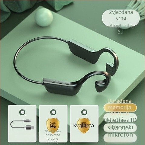 Bežične slušalice s kostnom provodljivošću, dizajn za uho s kukicom, dvostruki stereo zvuk, Bluetooth 2.0, trajanje baterije 0–4 sata