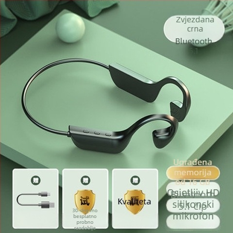 Bežične slušalice s kostnom provodljivošću, dizajn za uho s kukicom, dvostruki stereo zvuk, Bluetooth 2.0, trajanje baterije 0–4 sata